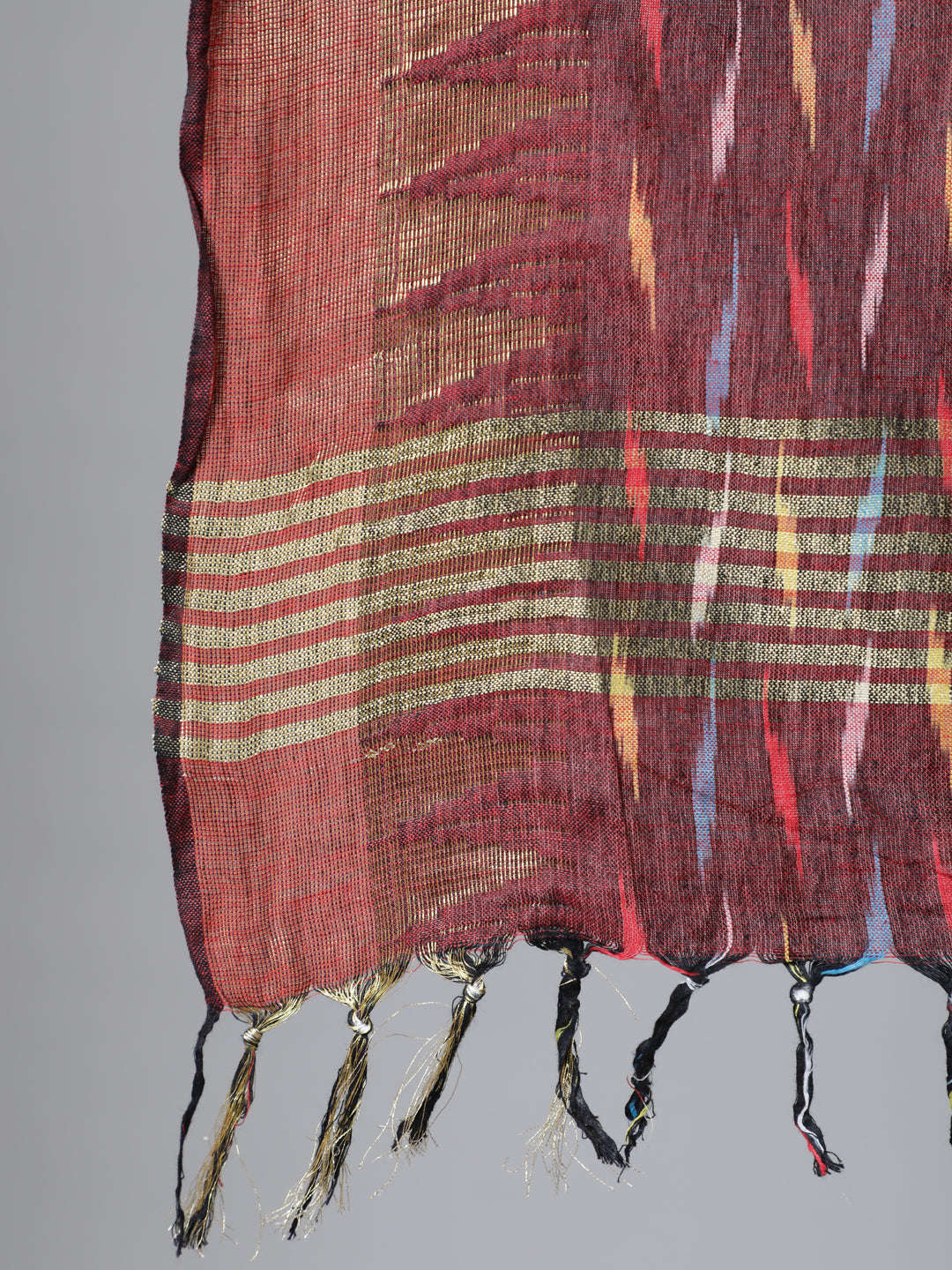 Women's Maroon Ikat Designed Dupatta