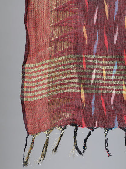 Women's Maroon Ikat Designed Dupatta