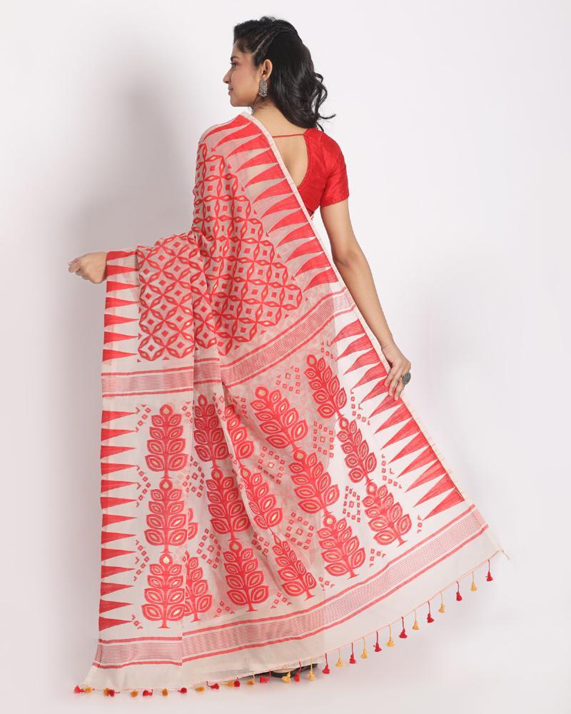 Women's Ivory Jecquard Jamdani Saree