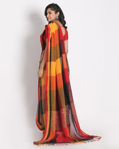 Women's Multi Colour Handloom Cotton Saree Ghicha pallu