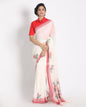 Women's Red Border White Jamdhani Organic Cotton Saree With Unstitched Blouse