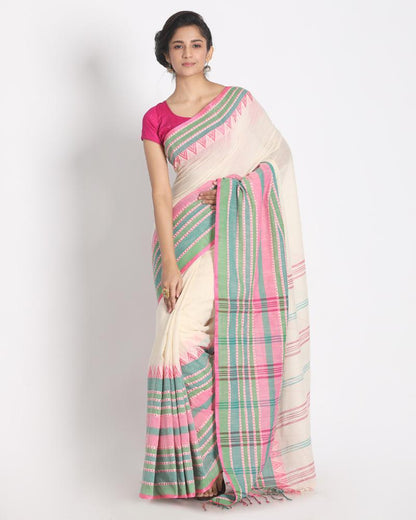 Women's Border Soft Sage Begampuri Organic Cotton Saree