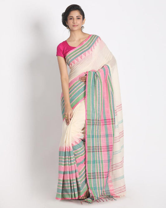 Women's Border Soft Sage Begampuri Organic Cotton Saree