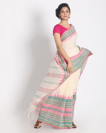 Women's Border Soft Sage Begampuri Organic Cotton Saree