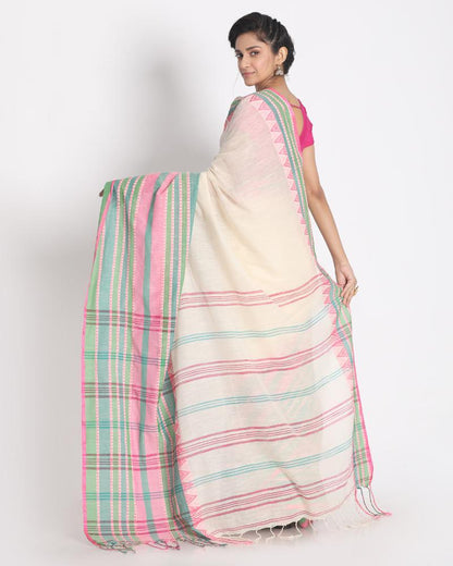 Women's Border Soft Sage Begampuri Organic Cotton Saree