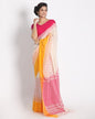 Women's Ganga Jamuna Taitai Border Off White Handloom Cotton Saree