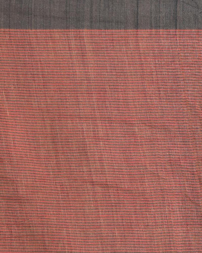 Women's Black Border Maroon Black Small Check Cotton Saree Pallu Stripe