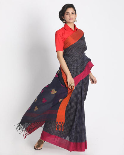 Women's All Over Ketha Work Navy Blue Handloom Saree
