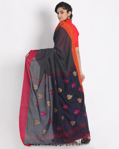Women's All Over Ketha Work Navy Blue Handloom Saree
