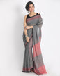 Women's Red Jacquard Work Border Grey Cotton Handloom Saree with Blouse