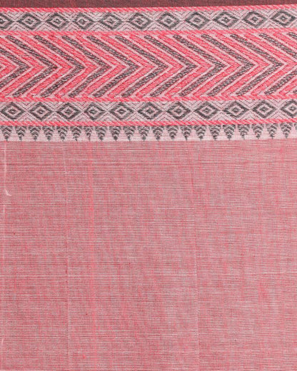 Women's Red Jacquard Work Border Grey Cotton Handloom Saree with Blouse