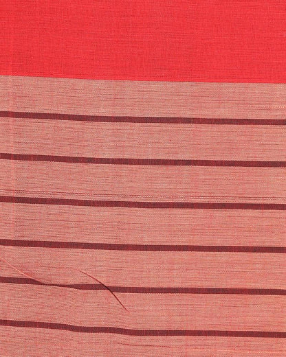 Women's Ganga Jamuna Taitai Border Peach Handloom Cotton saree Jekhard Work Pallu