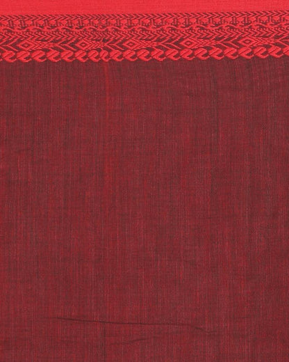 Women's Red Jecquard Work Border black Cotton Saree