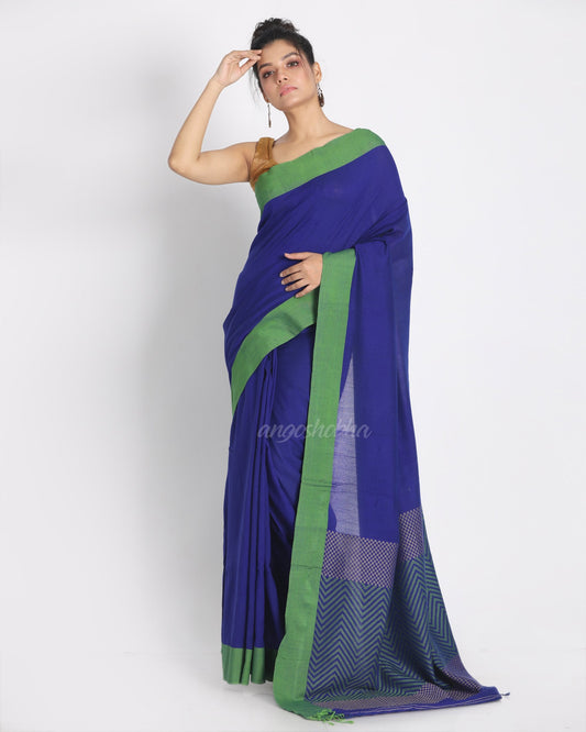 Women's Bengal blue handwoven mulmul cotton saree