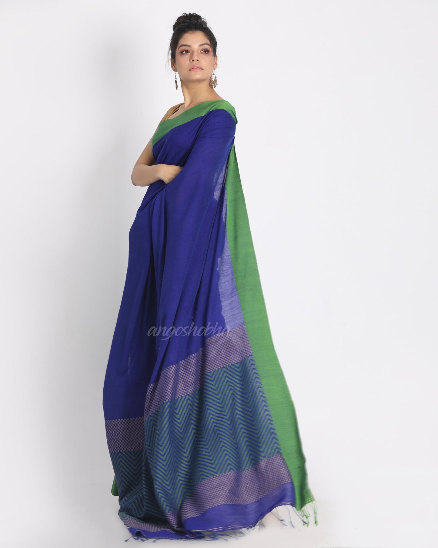 Women's Bengal blue handwoven mulmul cotton saree