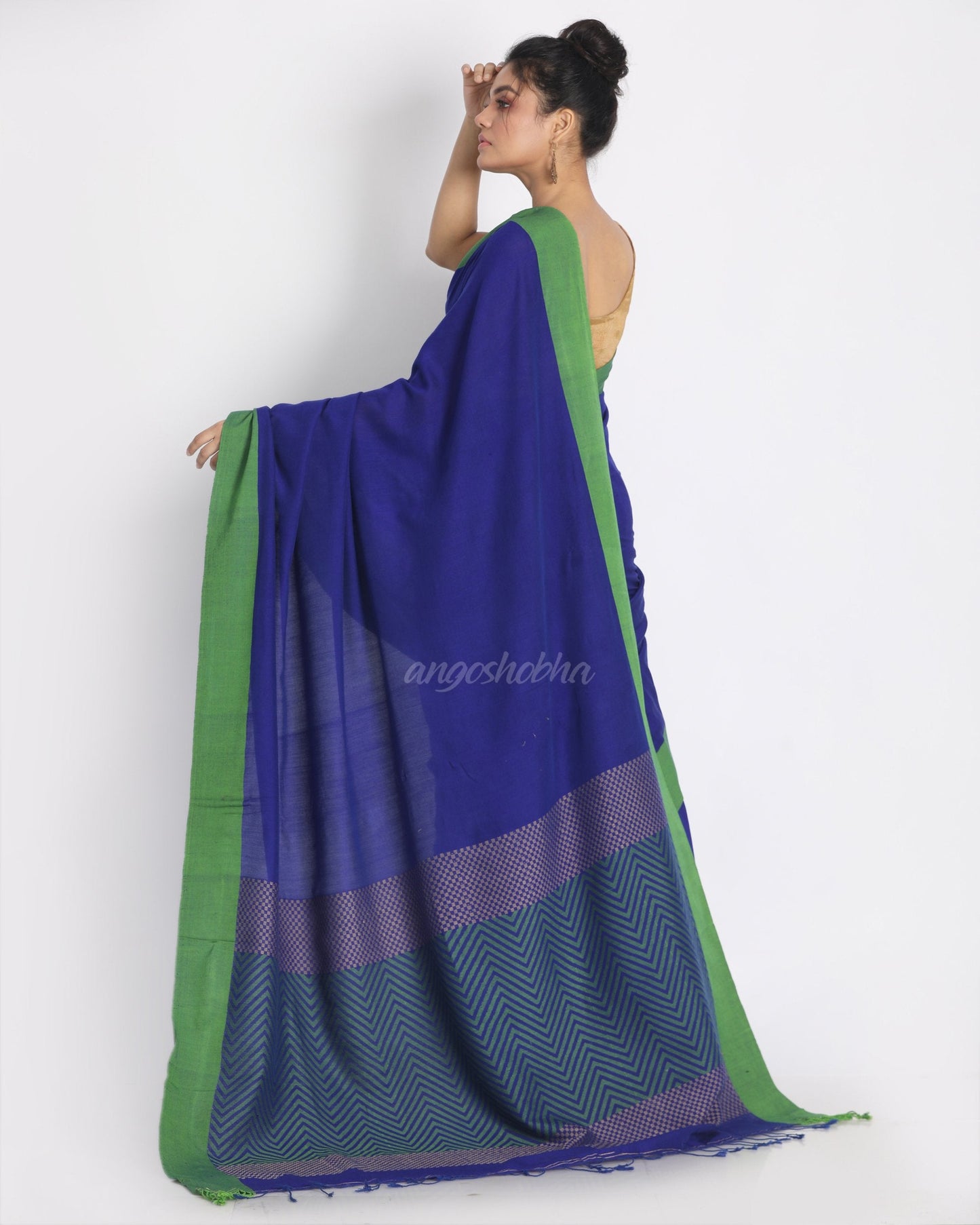 Women's Bengal blue handwoven mulmul cotton saree