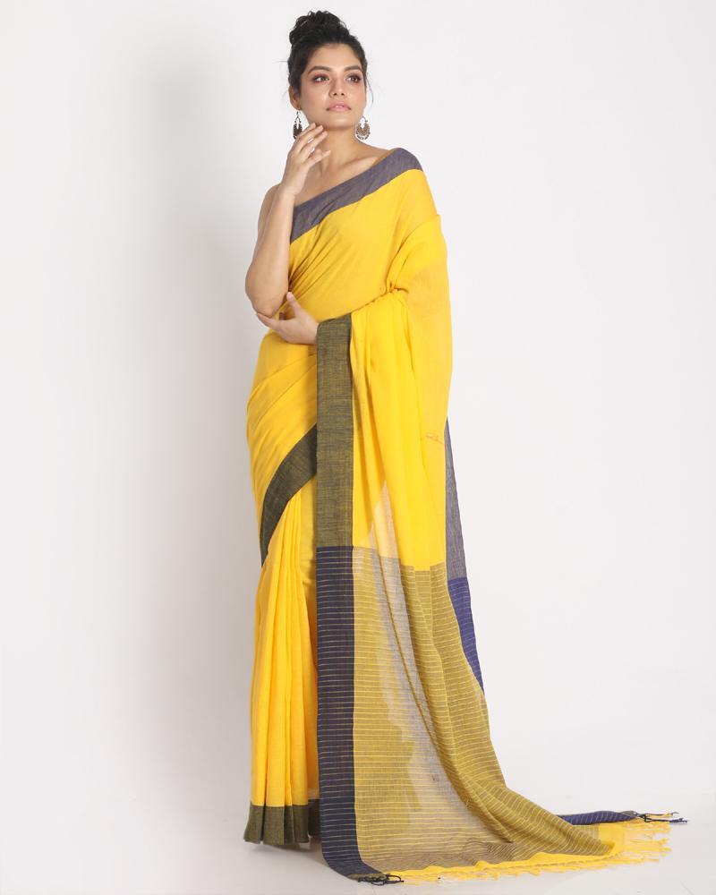 Women's Yellow Handwoven Cotton Saree