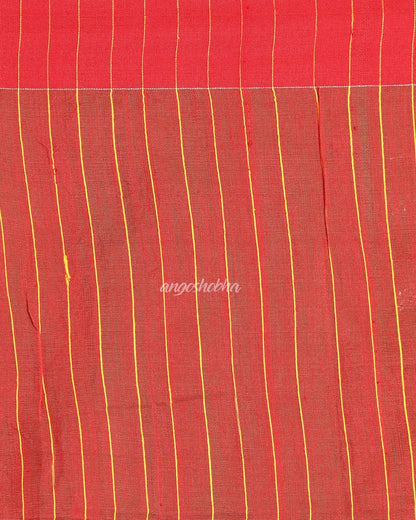 Women's All Over Katha Work Yellow Handloom Blended Cotton Saree