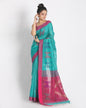 Women's All Over Katha Work Teal Handloom Blended Cotton Saree