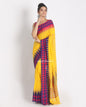 Women's Temple Design Cotton Yellow Handloom Saree Geometric Work Pallu