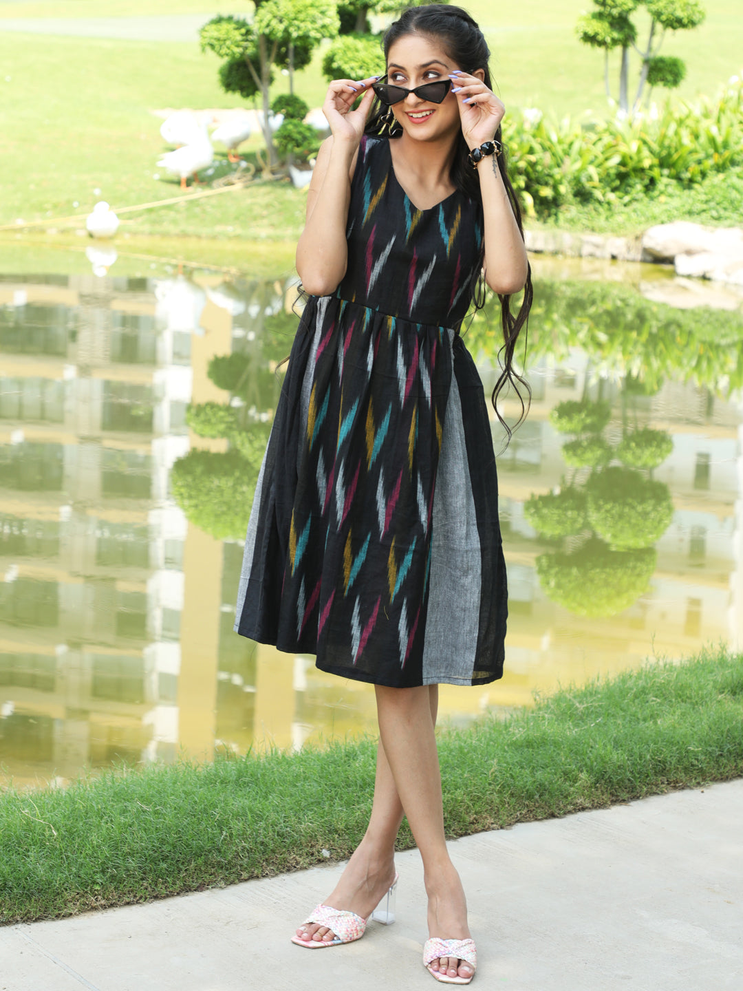 Women's Black Ikat Skater Dress
