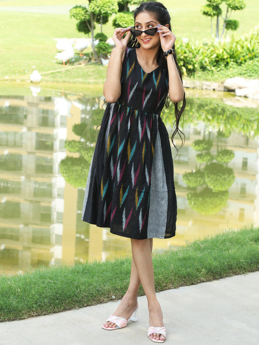 Women's Black Ikat Skater Dress