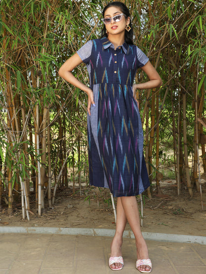 Women's Blue Ikat Skater Dress