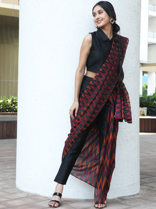 Women's Black Printed Saree Co Ord Set