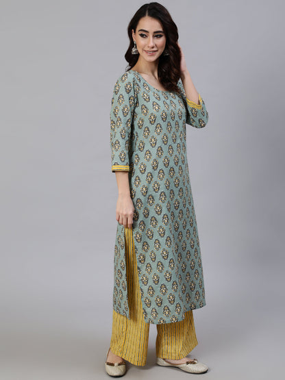 Women's Green Printed Kurta Palazzo With Dupatta