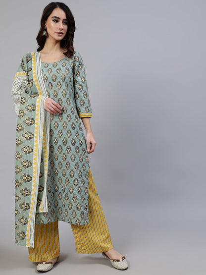 Women's Green Printed Kurta Palazzo With Dupatta