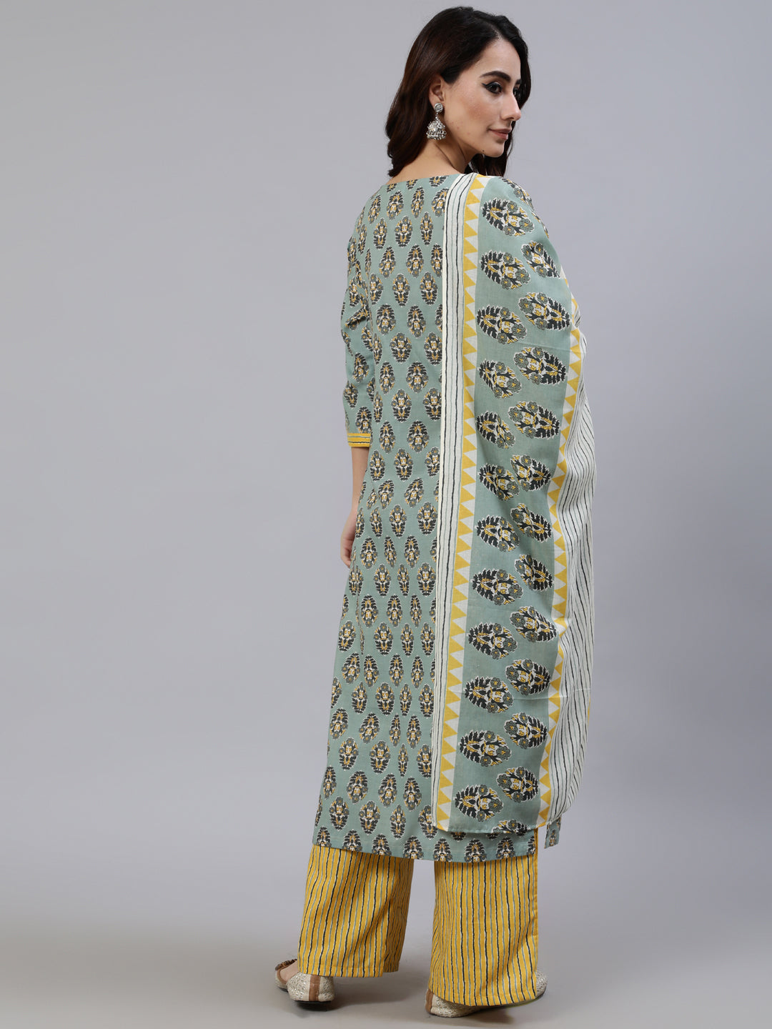 Women's Green Printed Kurta Palazzo With Dupatta