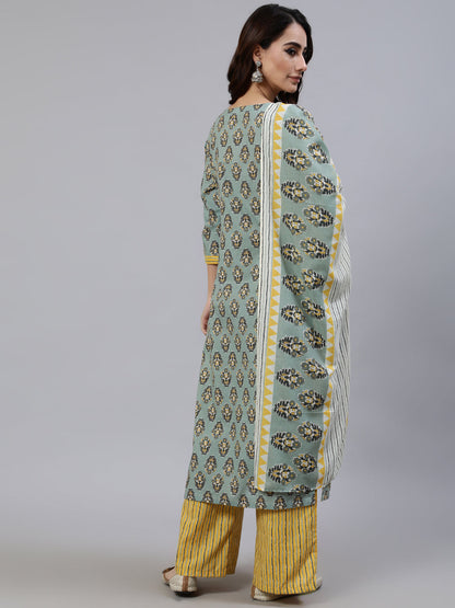 Women's Green Printed Kurta Palazzo With Dupatta