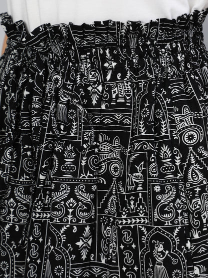 Women's Black Printed Wide Legged Printed Plazo With Side Pockets - N