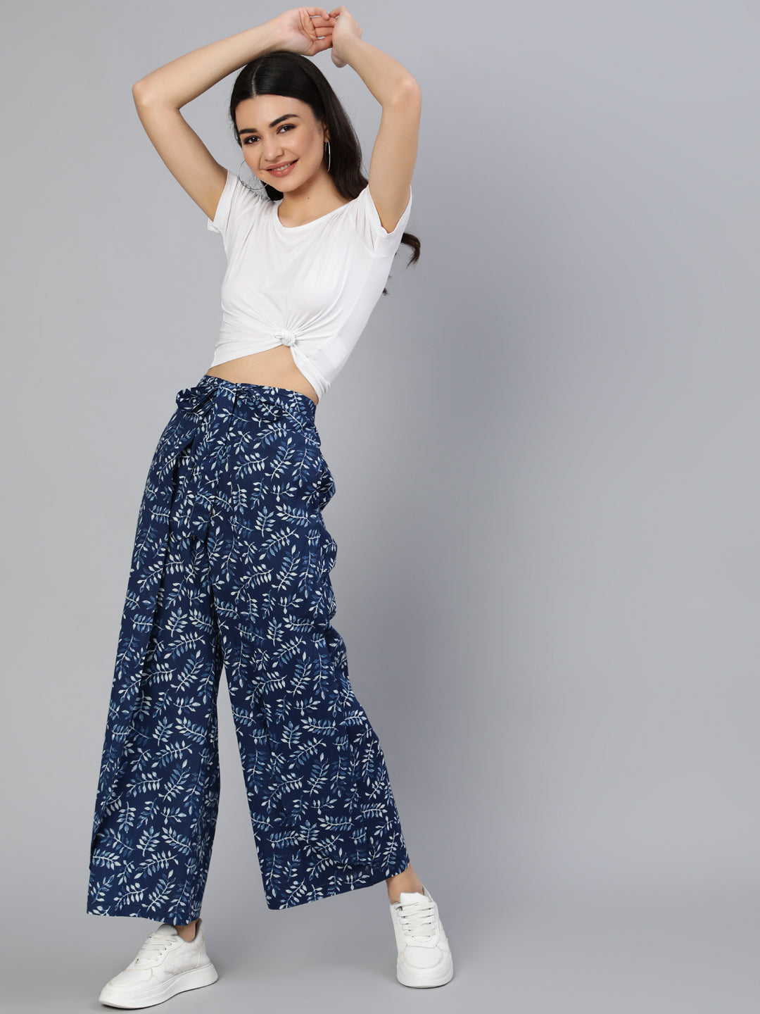 Women's Blue Printed Plazo With Side Pockets