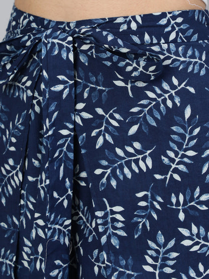 Women's Blue Printed Plazo With Side Pockets