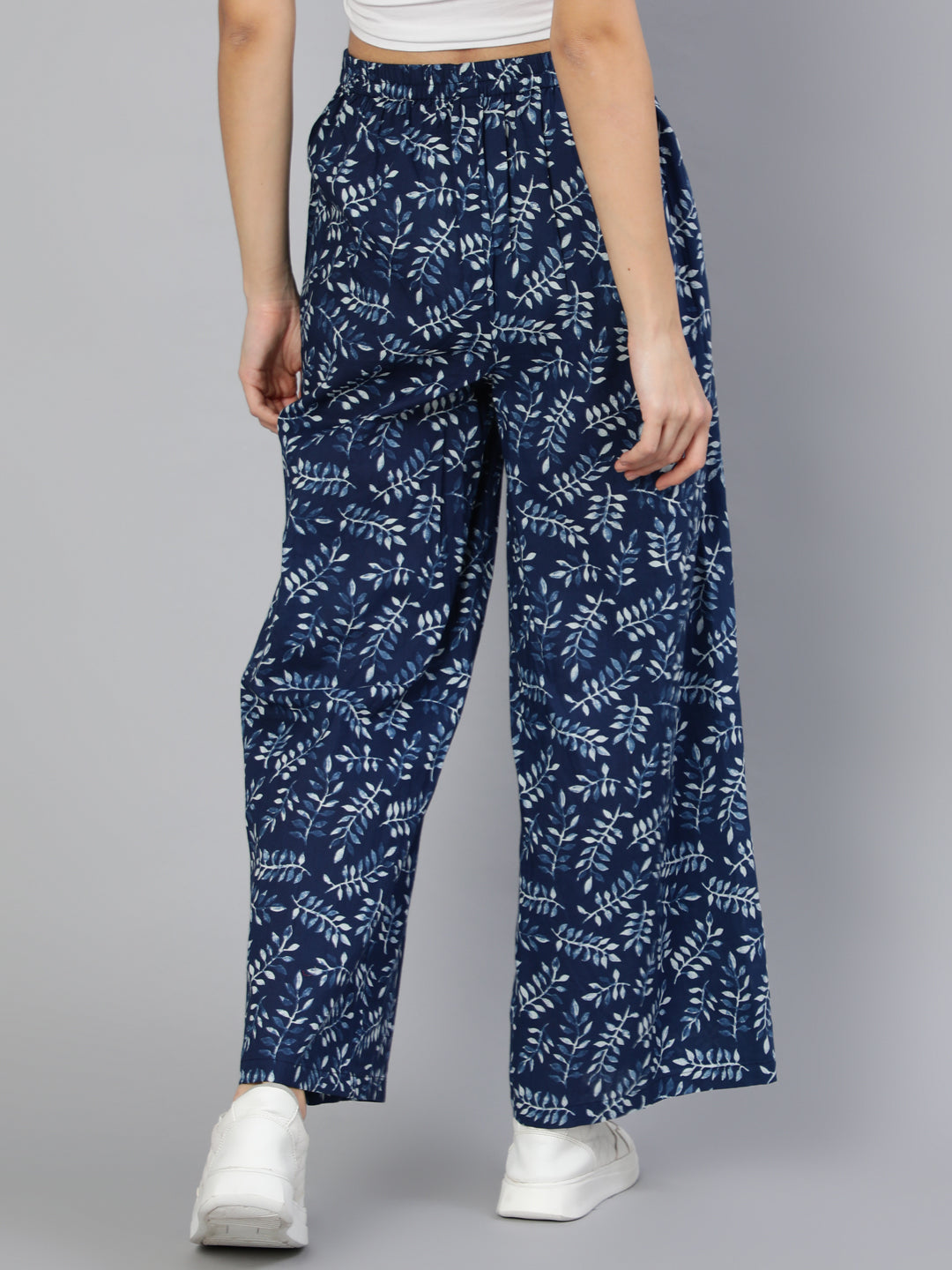 Women's Blue Printed Plazo With Side Pockets