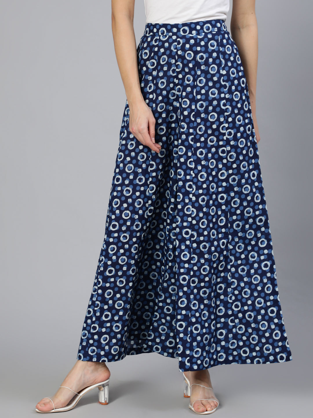 Women's Blue Panelled Plazo With Side Pockets