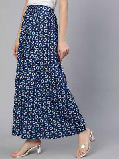 Women's Blue Panelled Plazo With Side Pockets