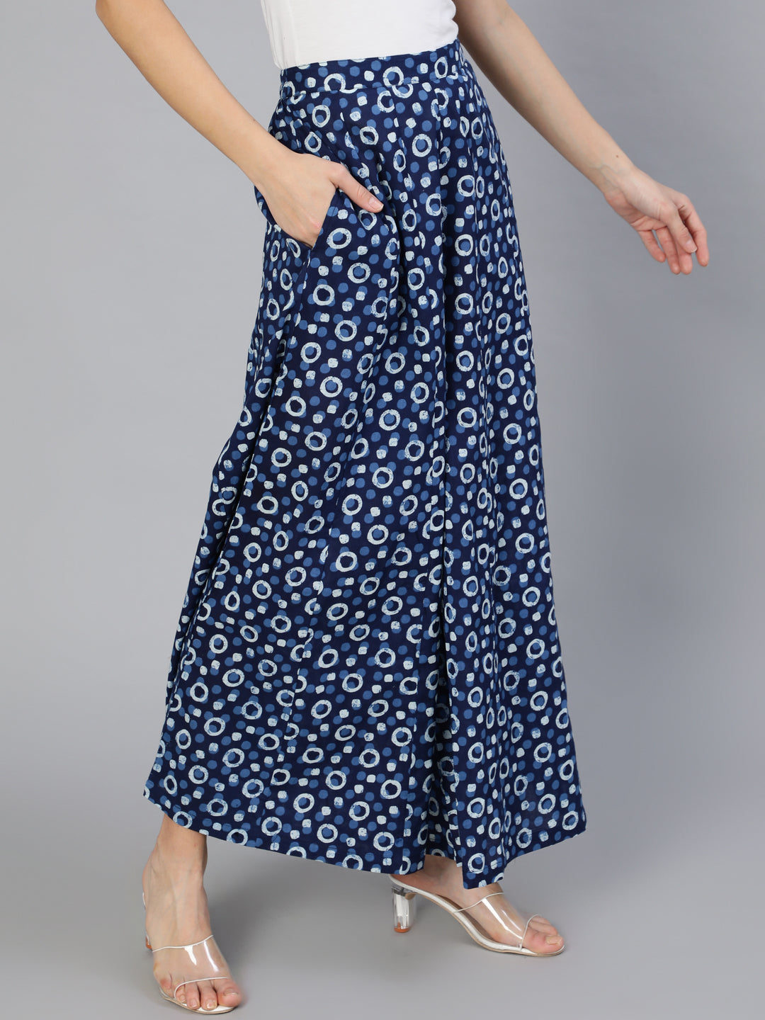 Women's Blue Panelled Plazo With Side Pockets