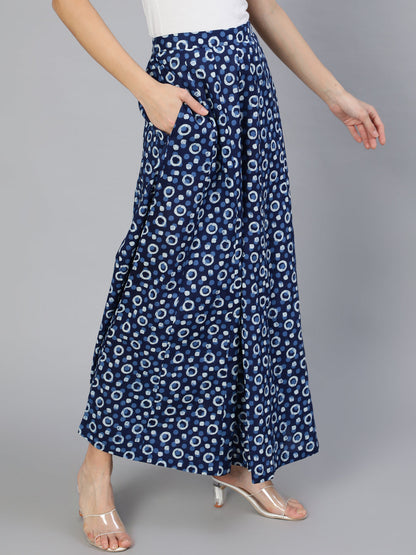 Women's Blue Panelled Plazo With Side Pockets