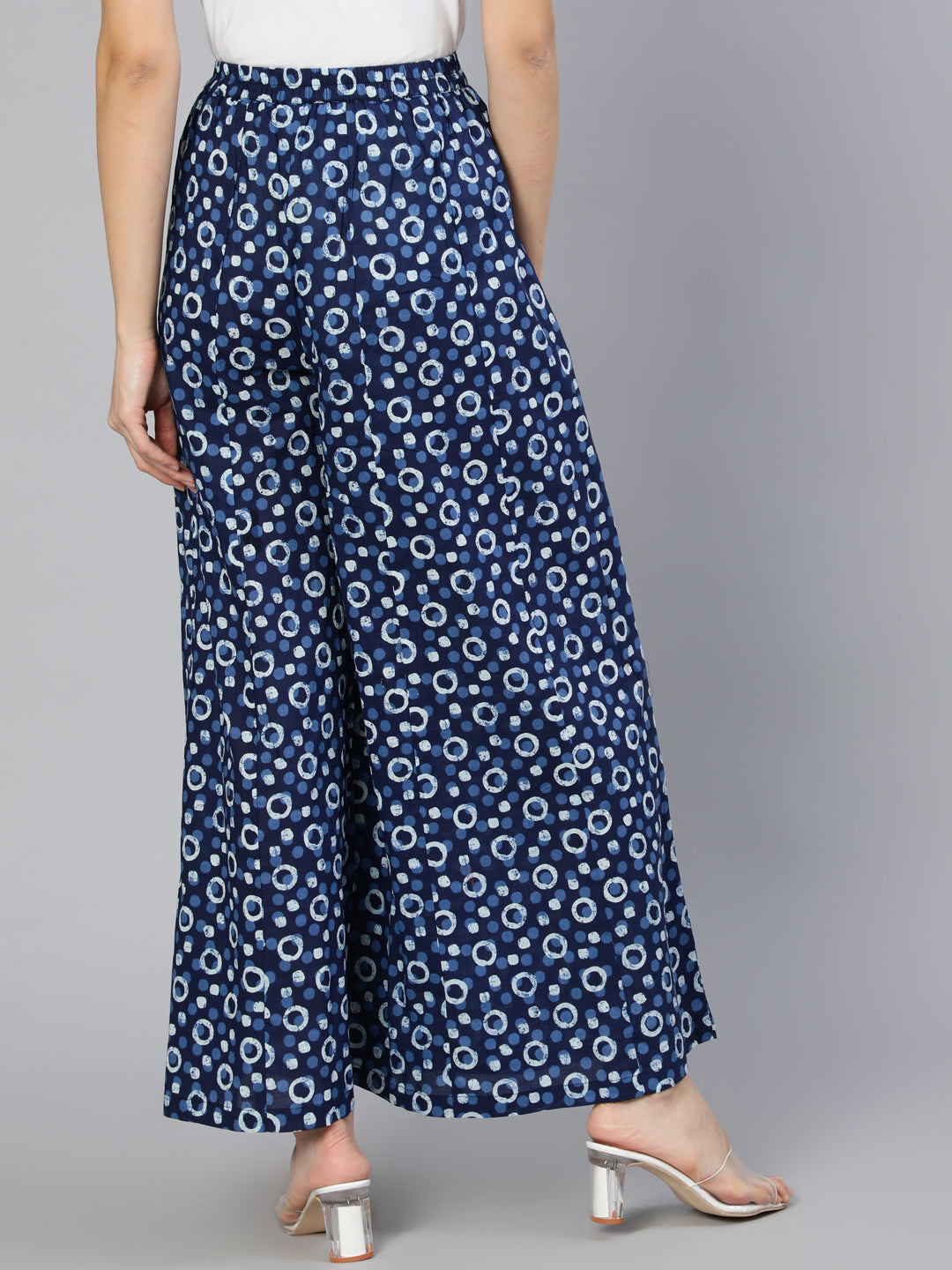 Women's Blue Panelled Plazo With Side Pockets