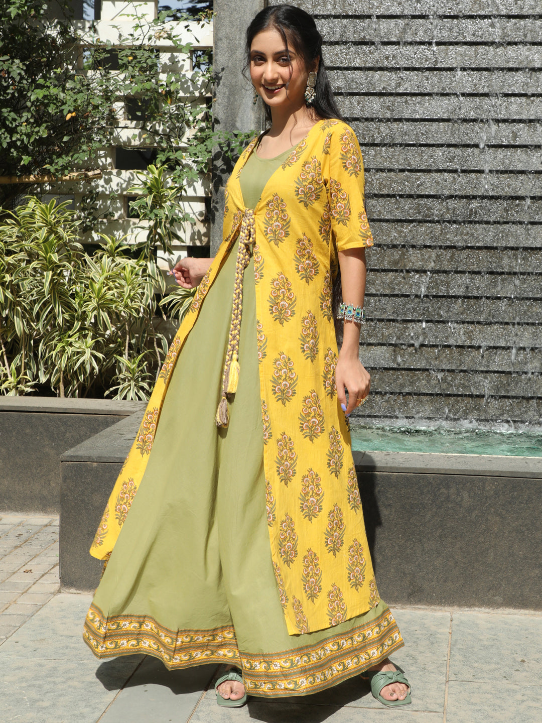 Women's Yellow Floral Print Maxi Dress
