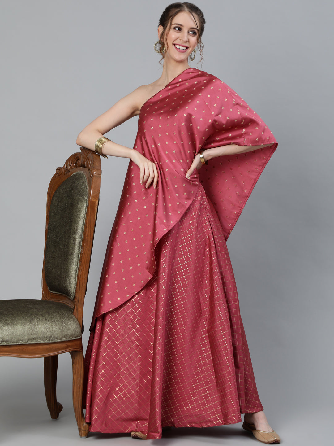 Women's Pink One Shoulder Lehenga Choli