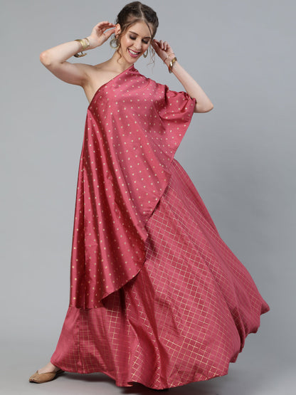 Women's Pink One Shoulder Lehenga Choli
