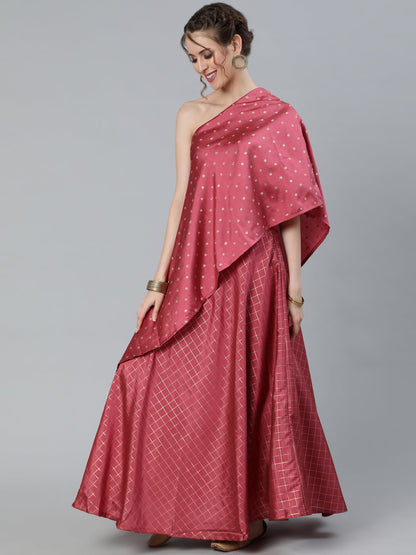 Women's Pink One Shoulder Lehenga Choli