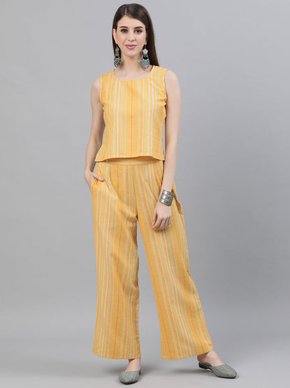Women's Yellow Handloom Co Ord Set with Jacket