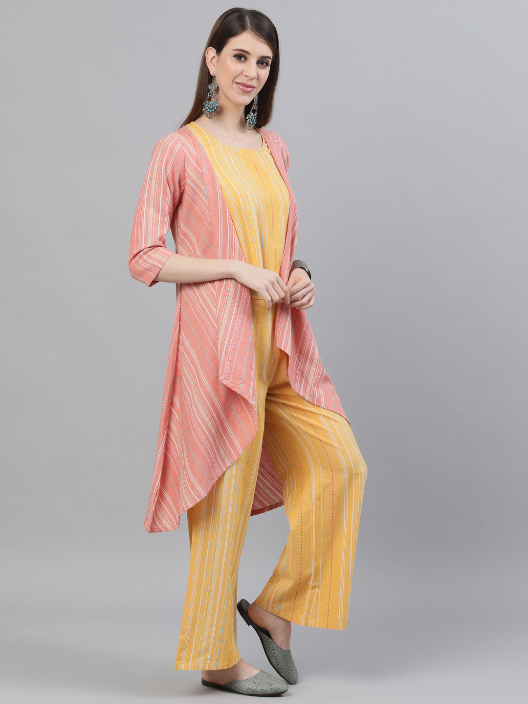 Women's Yellow Handloom Co Ord Set with Jacket