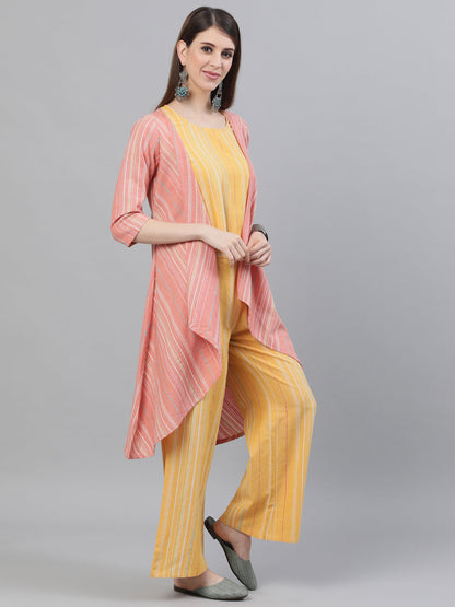 Women's Yellow Handloom Co Ord Set with Jacket