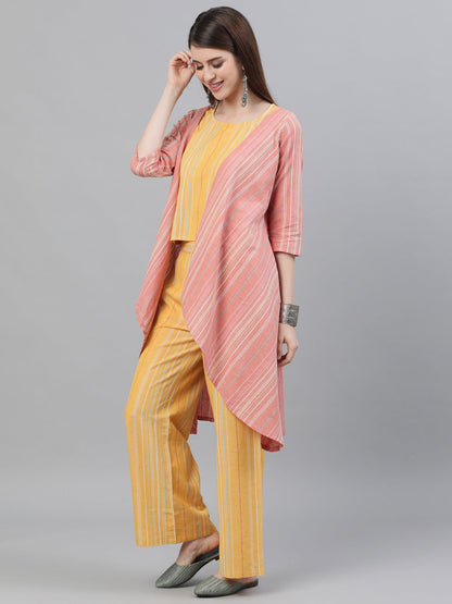 Women's Yellow Handloom Co Ord Set with Jacket