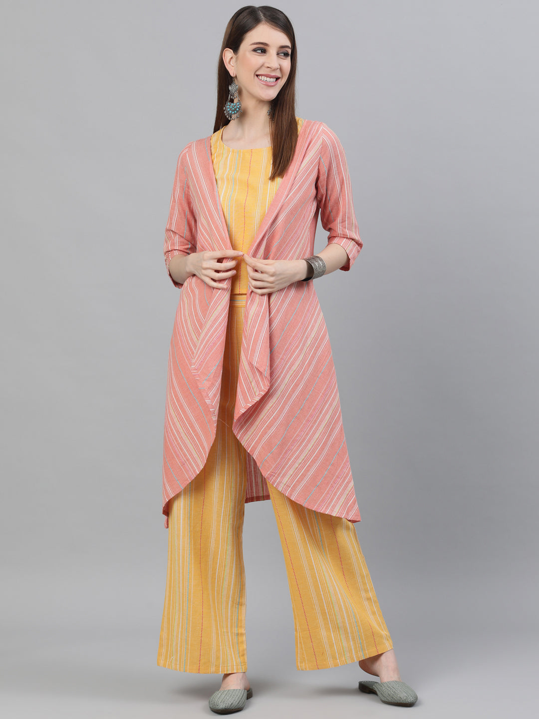 Women's Yellow Handloom Co Ord Set with Jacket